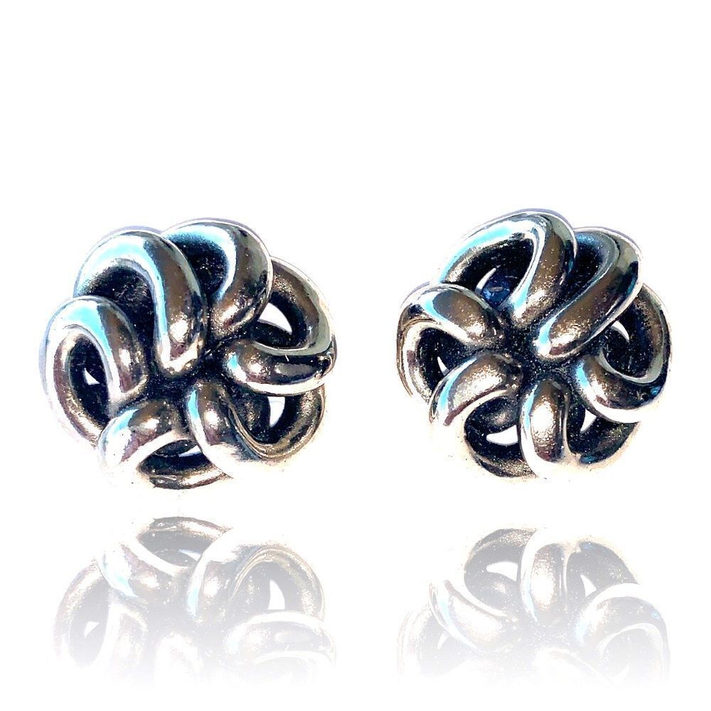 Abstract twisted silver tube earrings screw back mid century modern jetsons age